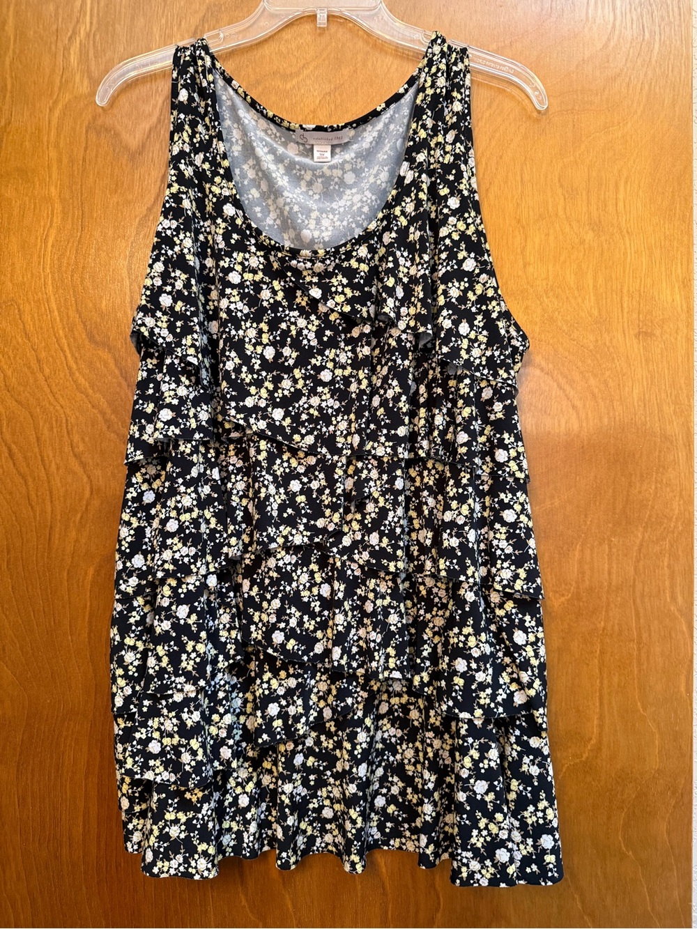 Sleeveless Black Floral Ruffle Tunic Top